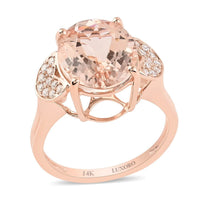 14K Rose Gold AAA Marropino Morganite, Diamond (0.15 cts) Ring (2.77 g) 4.50 ctw