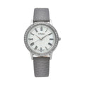 Strada Japanese Movement Simulated MOP Carved Dial Watch With Gray Faux Leather Strap (34mm) - Sticky add to cart bar