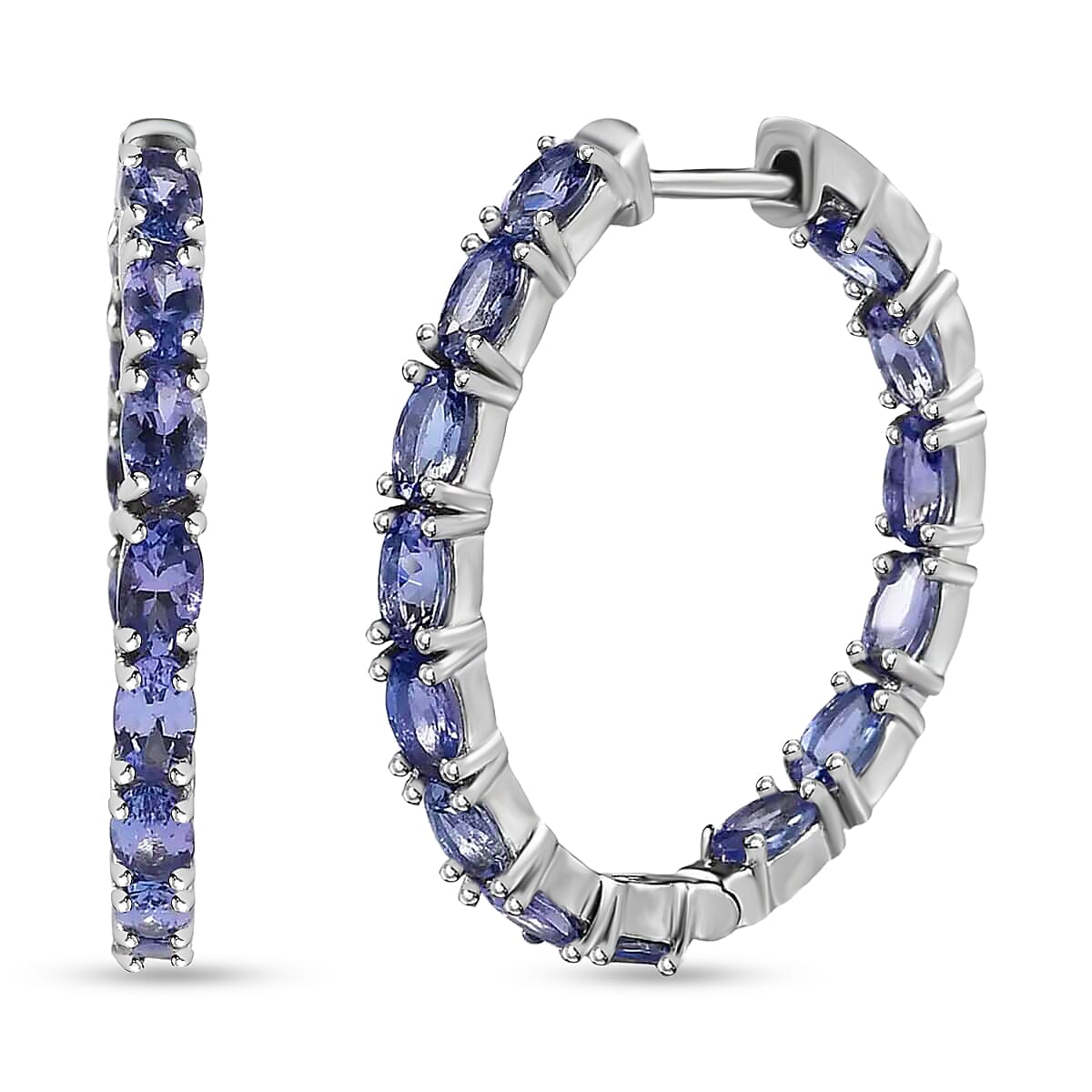 Tanzanite Hoop Earrings in Platinum Over Sterling Silver