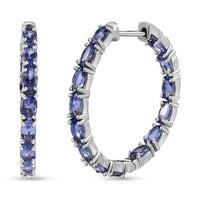 Tanzanite Hoop Earrings in Platinum Over Sterling Silver