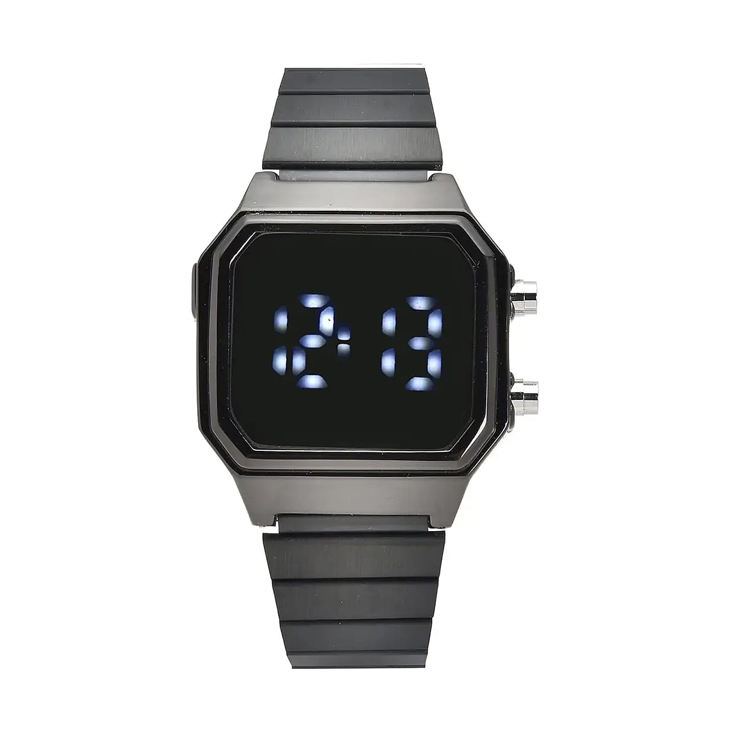 STRADA Electronic Movement Digital Watch with ION Plated Black Stainless Steel Strap (41x37mm) (6.75-8.50 Inch)
