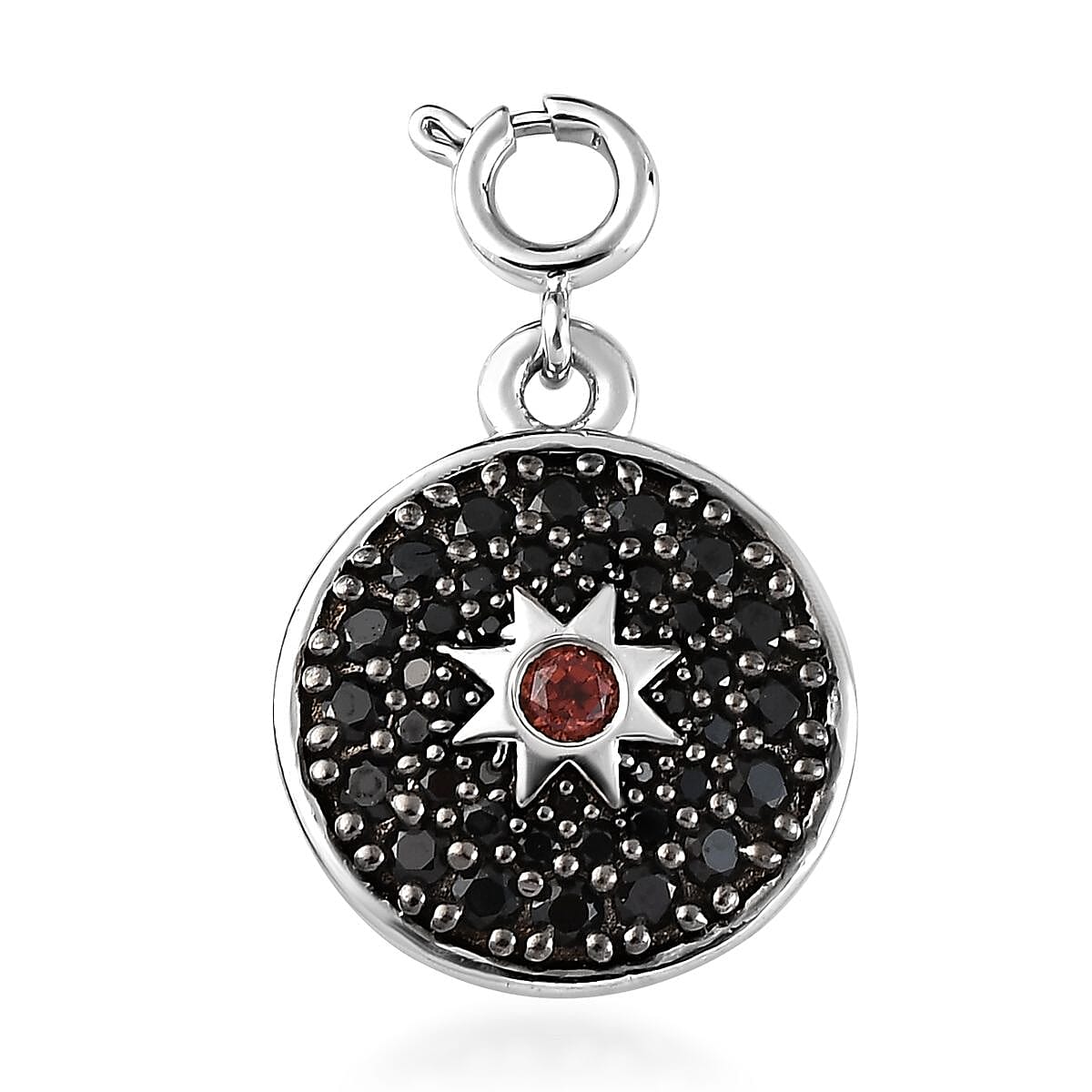 KARIS Mozambique Garnet and Natural Thai Black Spinel Star Charm in Platinum Bond 1.15 ctw