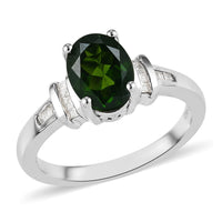 Natural Chrome Diopside and Diamond Ring in Platinum Over Sterling Silver 1.40 ctw