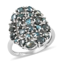 Blue Diamond (IR) Cluster Ring in Rhodium Over Sterling Silver 3.00 ctw