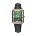 Strada Austrian Crystal Japanese Movement Simulated Malachite Dial Watch with Black Faux Leather Strap (33x26mm) (7.0-8.0Inches) - Sticky add to cart bar