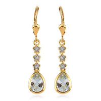 Espirito Santo Aquamarine and White Zircon Dangle Earrings in Vermeil Yellow Gold Over Sterling Silver 1.60 ctw