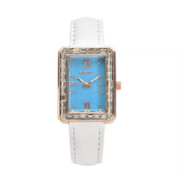 Strada Austrian Crystal Japanese Movement Simulated Malachite Dial Watch with Black Faux Leather Strap (33x26mm) (7.0-8.0Inches)