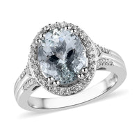 Premium Mangoro Aquamarine, White Zircon Halo Ring in Platinum Over Sterling Silver (Size 10.0) 2.85 ctw