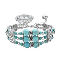 STRADA Blue Howlite Beaded, Austrian Crystal Japanese Movement Bracelet Charm Watch in Silvertone (6.75- 8.25 In) 24.00 ctw - Sticky add to cart bar