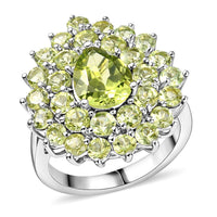Hebei Peridot Ring in Platinum Over Sterling Silver (Size 5.5) 3.70 ctw