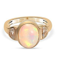 Ethiopian Welo Opal and Zircon 2.48 ctw Ring in Vermeil Yellow Gold Over Sterling Silver (Size 11.5)