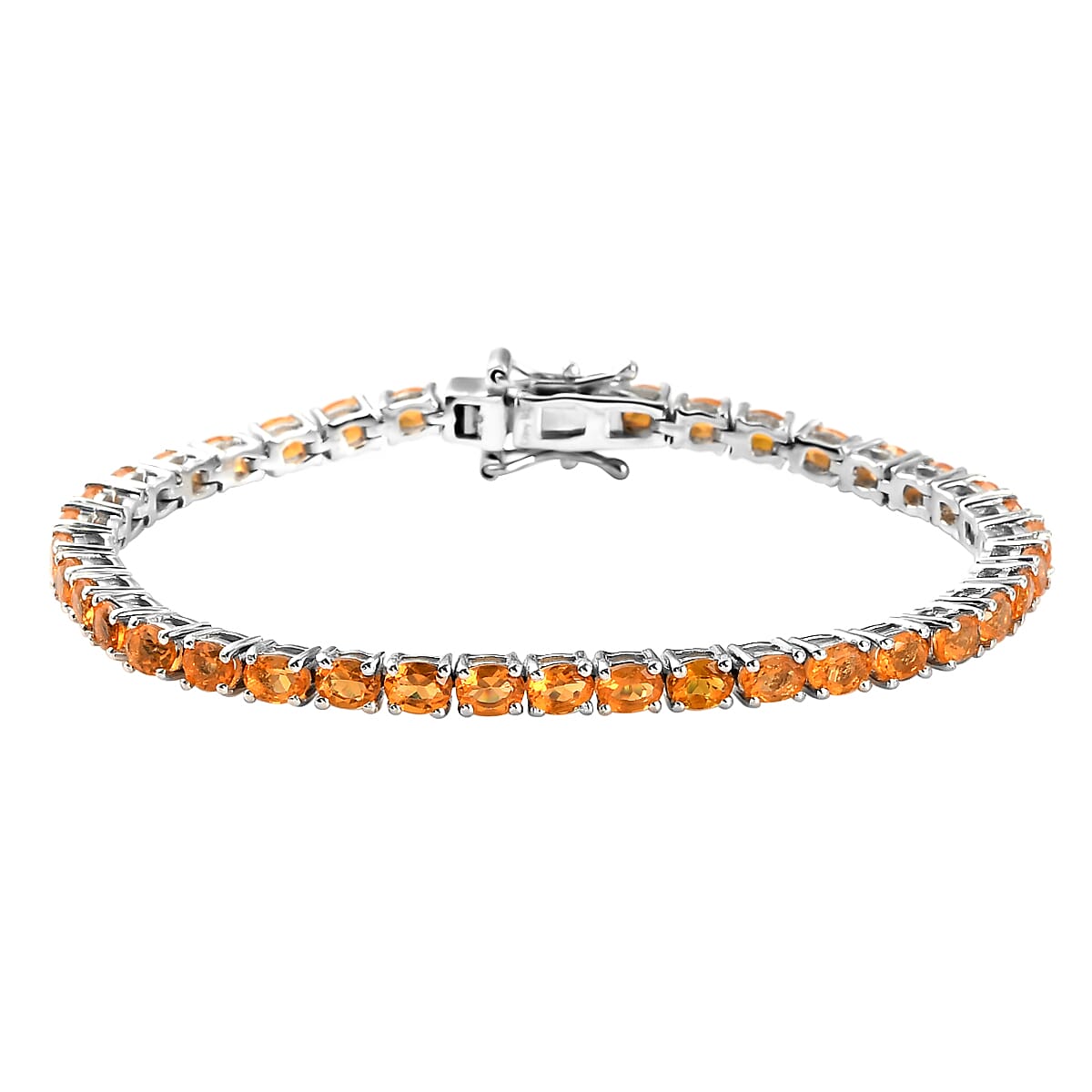 Mexican Fire Opal Tennis Bracelet in Platinum Over Sterling Silver (8.00 In) 10.65 Grams 6.15 ctw
