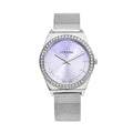 Strada Japanese Movement White Austrian Crystal Gradient Purple Sunshine Dial Watch with Stainless Steel Mesh Strap (39.37mm) (6.50-8.25 Inches) - Sticky add to cart bar