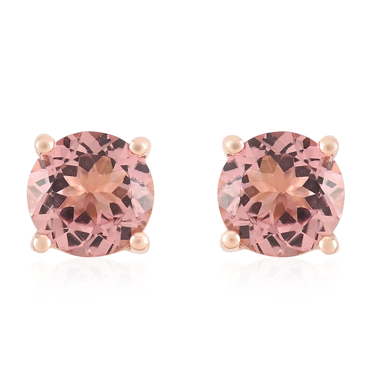 Certified and Appraised Luxoro 10K Rose Gold AAA Blush Tourmaline Solitaire Stud Earrings 2.00 ctw