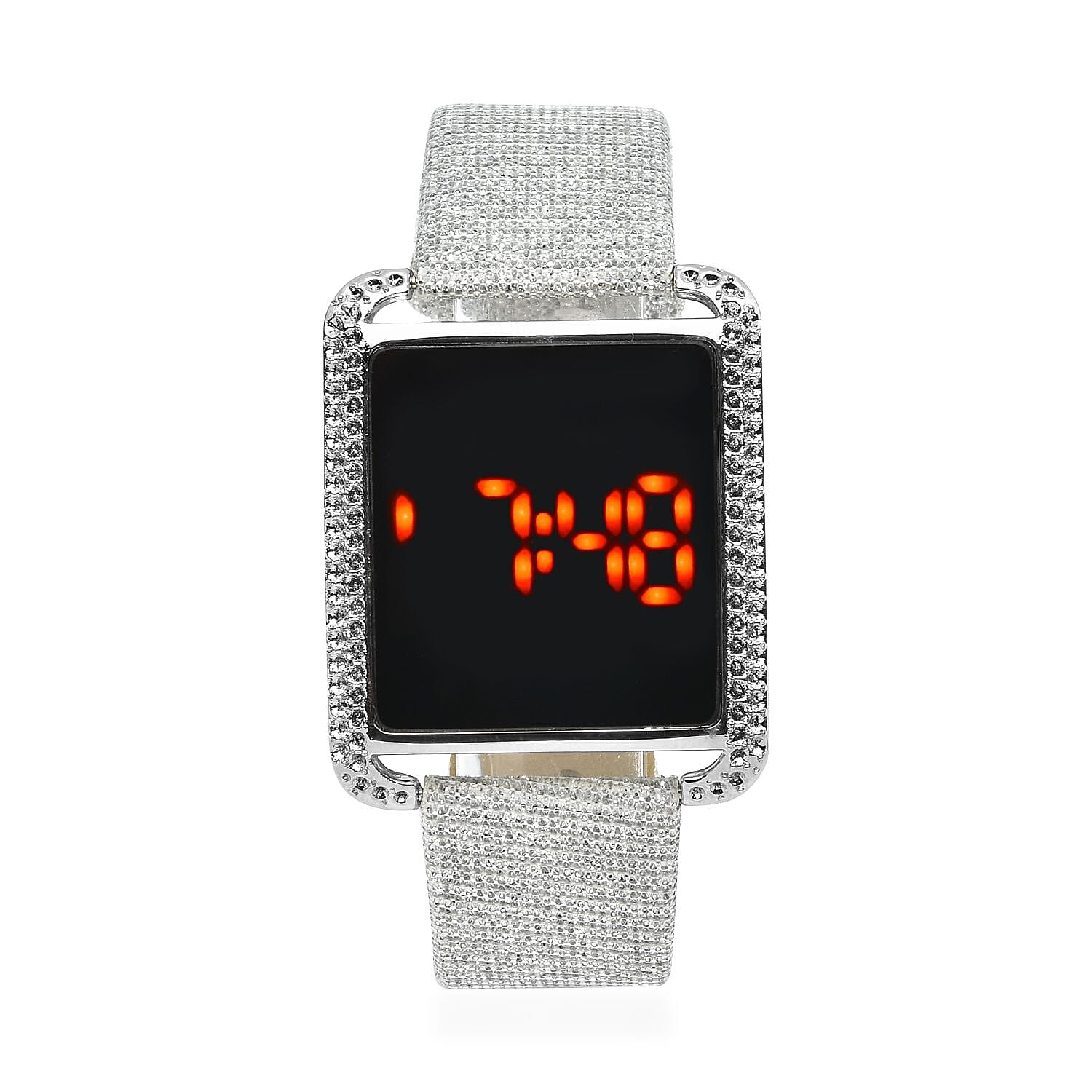 STRADA Electronic Movement Digital Watch with Silver Color Faux Leather & Stardust Strap (34mm) (6.75-8.50 Inch)