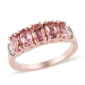 Natural Blush Tourmaline and Diamond 5 Stone Ring in Vermeil Rose Gold Over Sterling Silver (Size 9.0) 1.10 ctw - Sticky add to cart bar