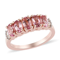 Natural Blush Tourmaline and Diamond 5 Stone Ring in Vermeil Rose Gold Over Sterling Silver (Size 9.0) 1.10 ctw