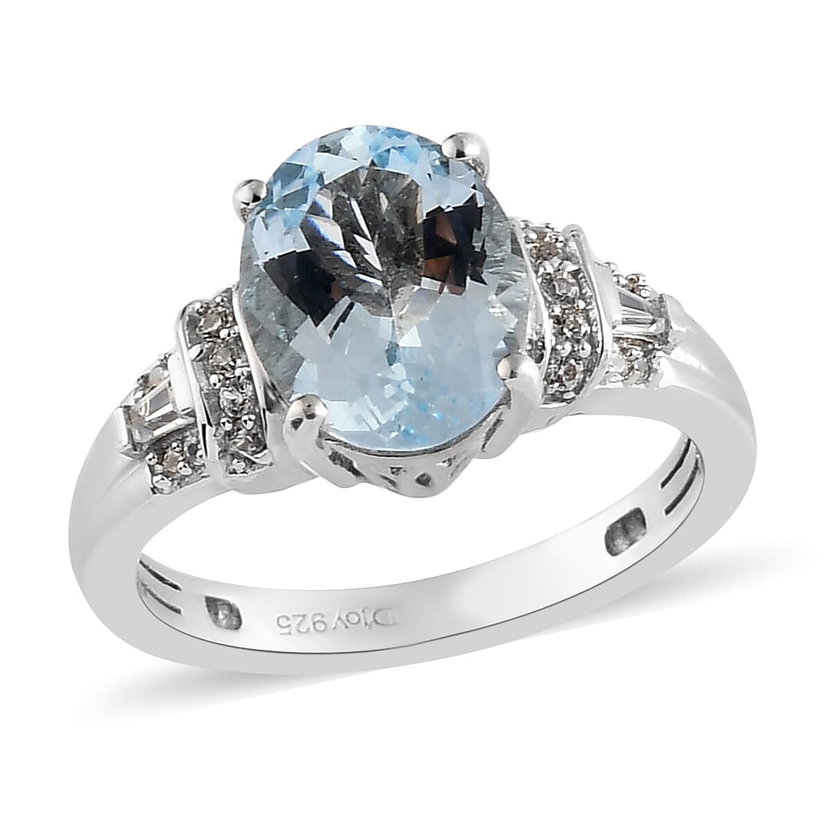 Espirito Santo Aquamarine and Natural White Zircon Ring in Platinum Over Sterling Silver (Size 9.0) 2.65 ctw
