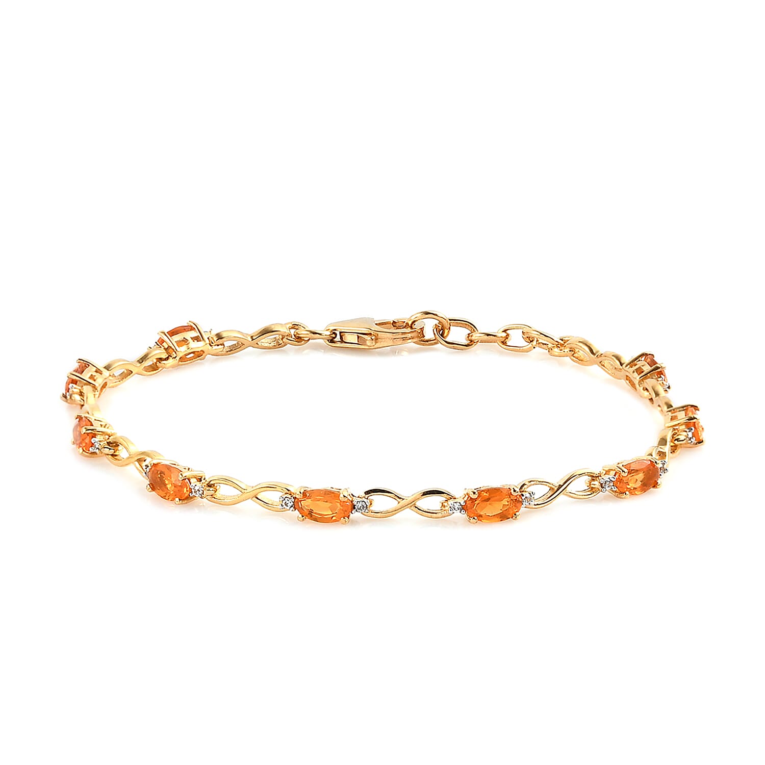 Salamanca Fire Opal and Natural White Zircon Fancy Bracelet in Vermeil Yellow Gold Over Sterling Silver (8.00 In) 1.75 ctw