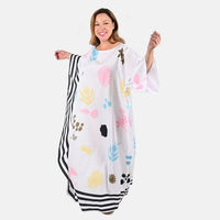 TAMSY White Floral Asymmetrical Kaftan - One Size Fits Most