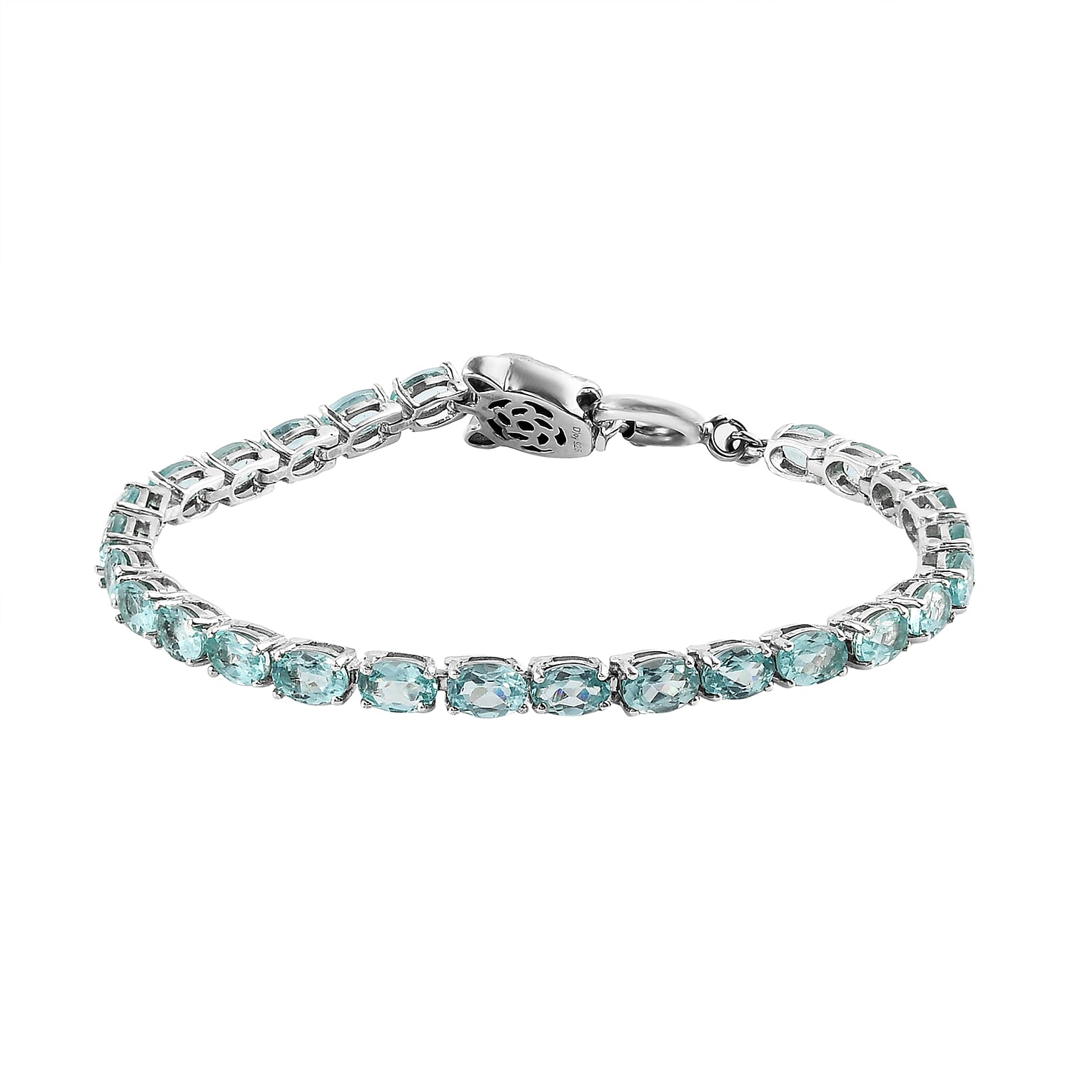Madagascar Paraiba Apatite and Thai Black Spinel Tennis Bracelet in Platinum Over Sterling Silver (7.25 In) 9.35 Grams 13.15 ctw