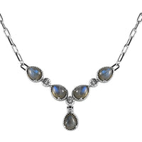 Malagasy Labrodorite 5.75 ctw Necklace in Silvertone and Stainless Steel 18 Inches
