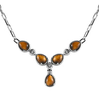Tiger's Eye 7.80 ctw Necklace in Silvertone and Stainless Steel 18 Inches