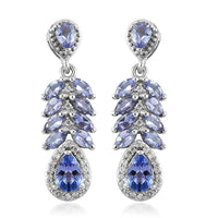 Tanzanite and White Zircon Dangling Earrings in Platinum Over Sterling Silver 2.90 ctw
