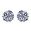 Tanzanite and Natural White Zircon Flower Stud Earrings in Platinum Over Sterling Silver 1.25 ctw - Sticky add to cart bar