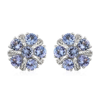 Tanzanite and Natural White Zircon Flower Stud Earrings in Platinum Over Sterling Silver 1.25 ctw