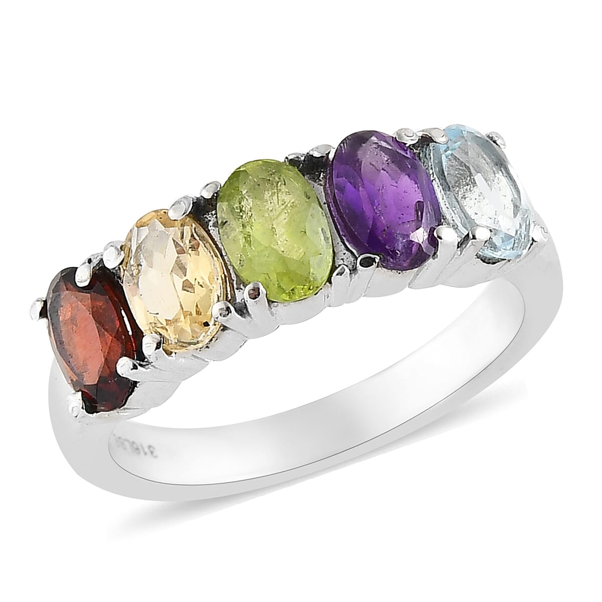 Amethyst Solitaire 5 Stone Ring in Stainless Steel (Size 7.0) 2.25 ctw (1)