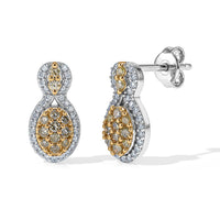 D''Joy Yellow and White Diamond 0.50 ctw Cluster Earrings in Rhodium Over Sterling Silver