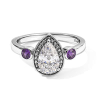 EverTrue Simulated White and Amethyst Color Diamond Halo of Elegance Ring in Stainless Steel (Size 10.0)