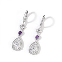 EverTrue Simulated White and Amethyst Color Diamond Lever Back Earrings in Stainless Steel