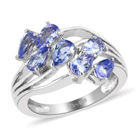 Tanzanite 7 Stone Ring in Platinum Over Sterling Silver (Size 9.0) (2.90 g) 1.35 ctw