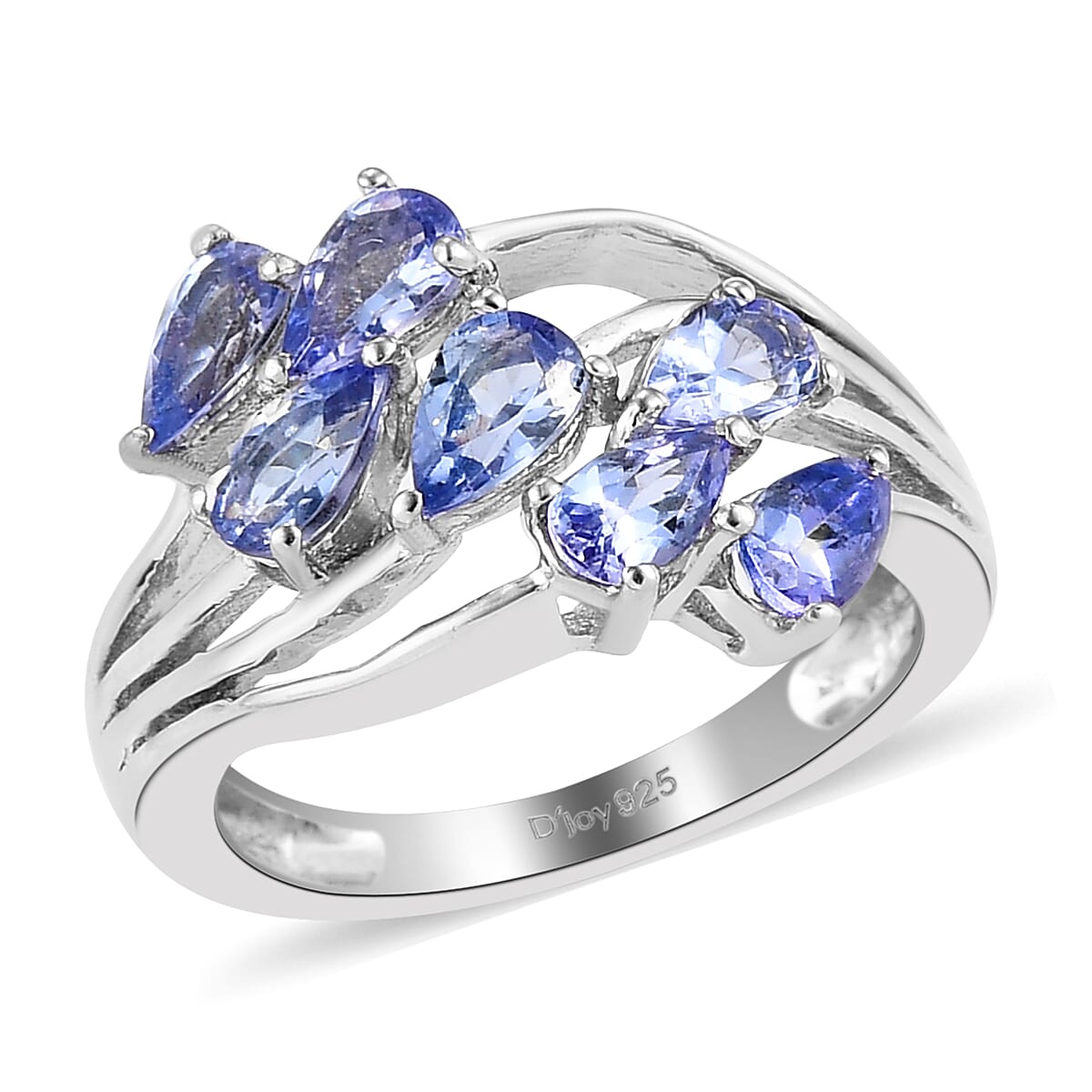 Tanzanite 7 Stone Ring in Platinum Over Sterling Silver (Size 9.0) (2.90 g) 1.35 ctw (1)