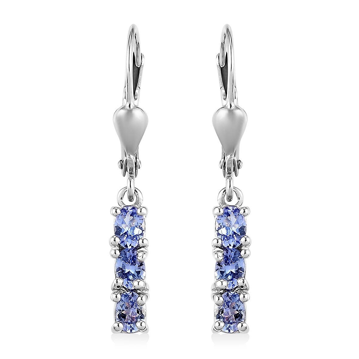 Tanzanite Lever Back Earrings in Platinum Over Sterling Silver 1.00 ctw