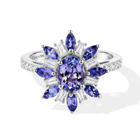D''Joy Tanzanite and Moissanite 2.00 ctw Ring in Rhodium Over Sterling Silver (Size 10.0)