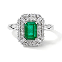 Certified and Appraised D''Joy Premium Kagem Zambian Emerald, Moissanite Ring in Rhodium Over Sterling Silver (Size 10.0) 1.50 ctw