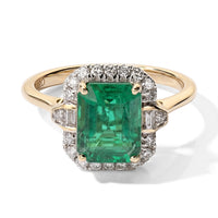 Certified and Appraised Luxoro 10K Yellow Gold AAA Kagem Zambian Emerald, Diamond (I2) (0.25 cts) Ring (Size 10.0) 2.90 ctw