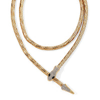 White and Black Austrian Crystal Serpent Necklace in Goldtone (30-39.5Inches)