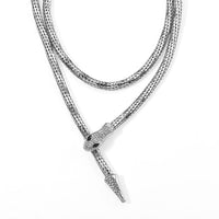 White and Black Austrian Crystal Serpent Necklace in Silvertone (34-42Inches)