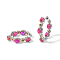EverTrue Volcanic Triplet Quartz and Mozambique Garnet 15.00 ctw Hoop Earrings in 18K YG Plated and Platinum Bond