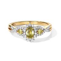 D''Joy Premium Green Sphene and Moissanite 1.10 ctw Ring in 18K Vermeil Yellow Gold Over Sterling Silver (Size 10.0)
