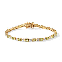 D''Joy Premium Green Sphene and Moissanite 6.10 ctw Bracelet in 18K Vermeil Yellow Gold Over Sterling Silver (7.25 In)