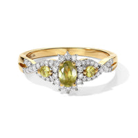 D''Joy Premium Green Sphene and Moissanite 1.10 ctw Ring in 18K Vermeil Yellow Gold Over Sterling Silver (Size 10.0)