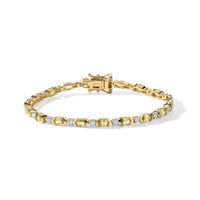 D''Joy Premium Green Sphene and Moissanite 6.10 ctw Bracelet in 18K Vermeil Yellow Gold Over Sterling Silver (7.25 In)