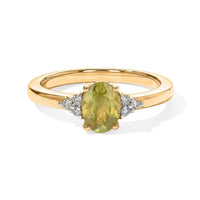 Premium Green Sphene and Luxuriant Lab Grown Diamond G-H SI 1.20 ctw Ring in 18K Vermeil Yellow Gold Over Sterling Silver (Size 7.0)