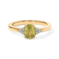Premium Green Sphene and Luxuriant Lab Grown Diamond G-H SI 1.20 ctw Ring in 18K Vermeil Yellow Gold Over Sterling Silver (Size 7.0)
