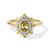 D''Joy Premium Green Sphene and Moissanite 1.25 ctw Ring in 18K Vermeil Yellow Gold Over Sterling Silver (Size 7.0)